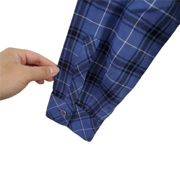 J. Jill Tunic Top Small Plaid Blue‎ Curved Hem Shirt Button Up Collared Casual - Picture 8 of 11